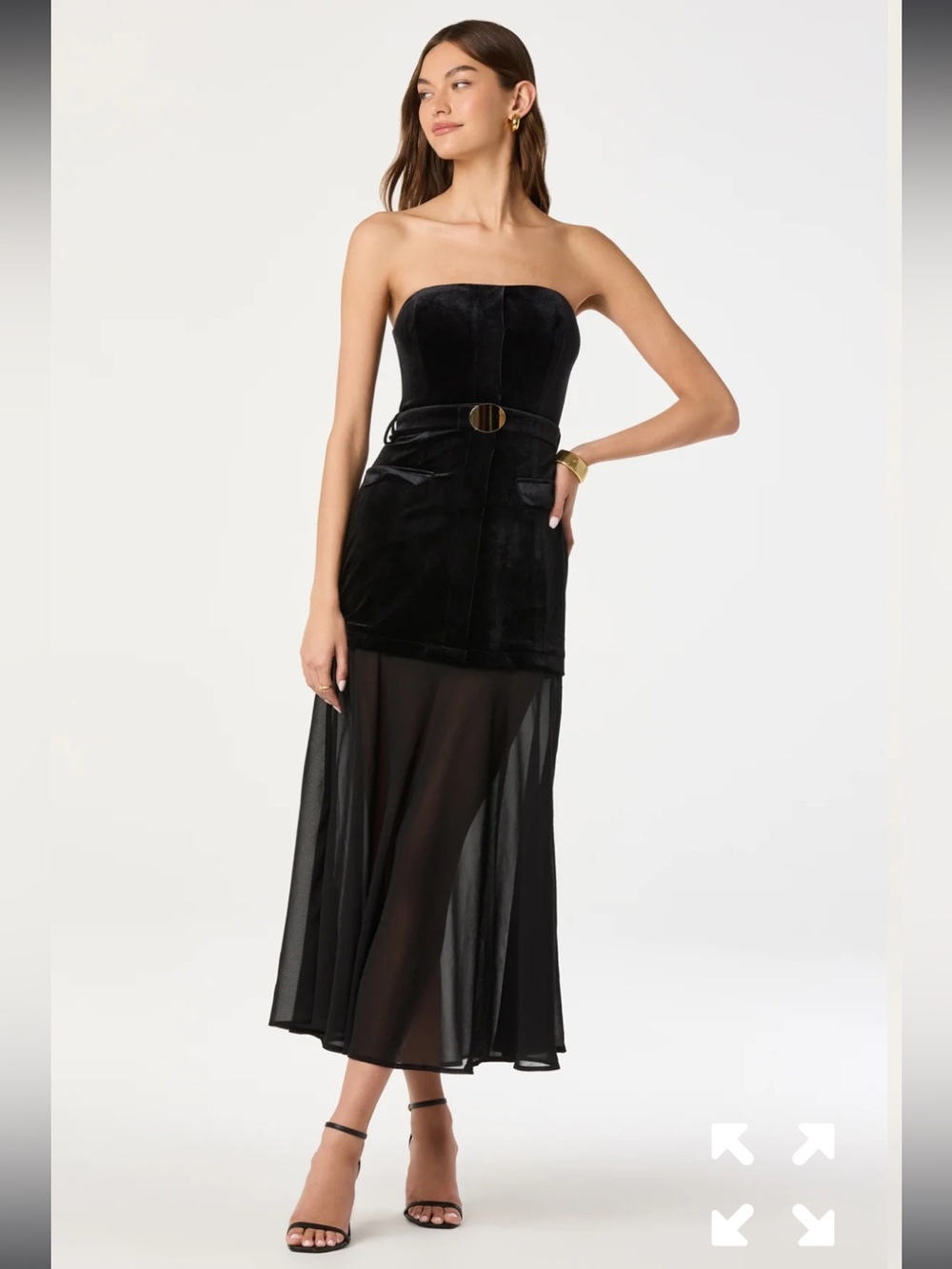 NWT ASTR The Label Sz XS Black Strapless Contrast Belted Midi Dress Ret $109!